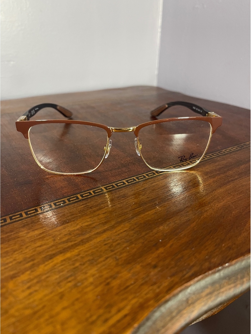 Ray-Ban Classic Semi-Rimless Eyeglasses Brown and Gold Frame